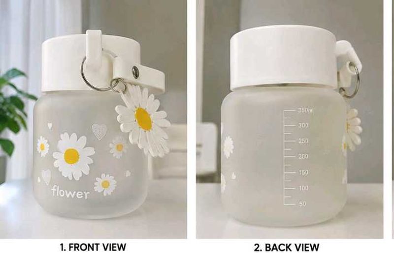 🌼 Cute Daisy Frosted Water Bottle with Charm | Ae