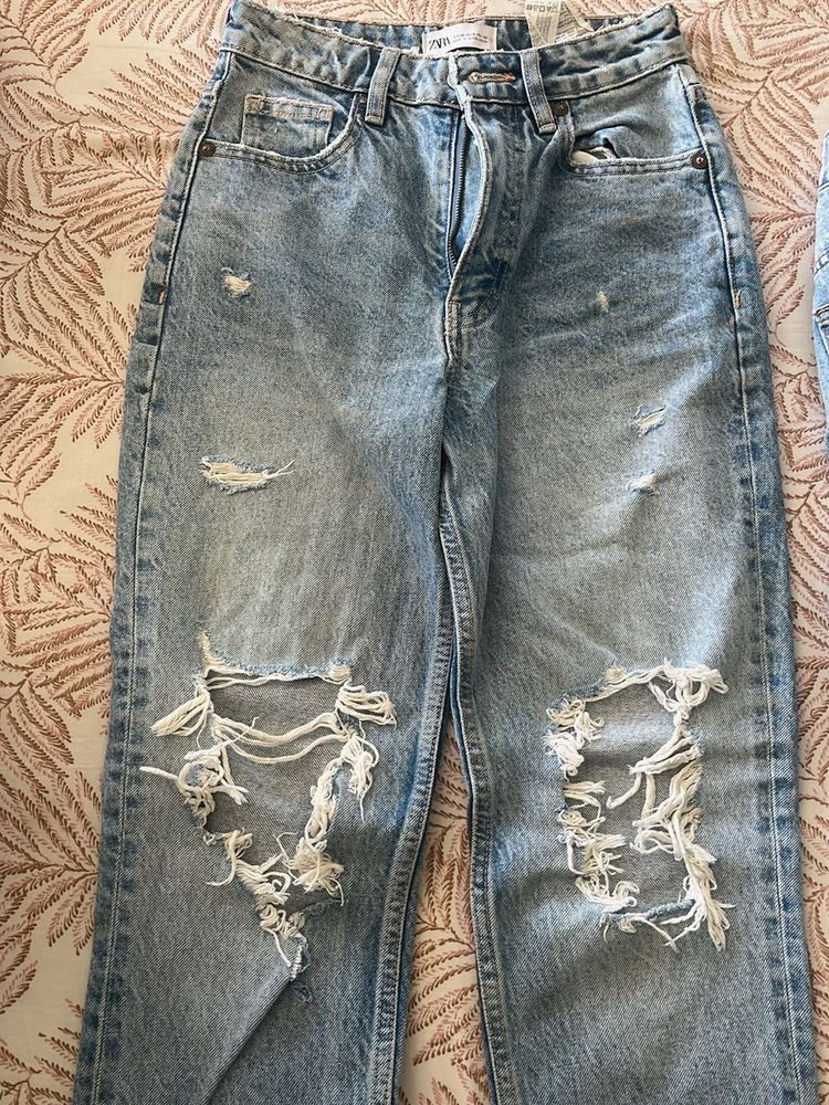 Zara Ripped Mom Jeans - Trendy Denim