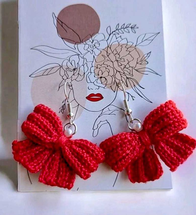 Red Bow Crochet Earrings