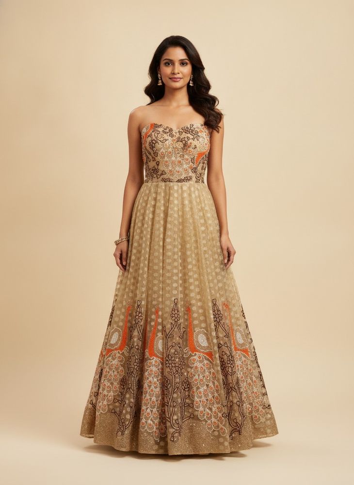 Elegant Peacock Embroidered Gown used