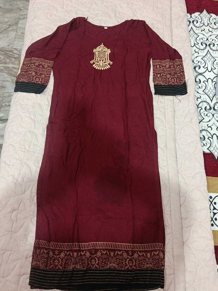 Maroon Kurta with Golden Embroidery