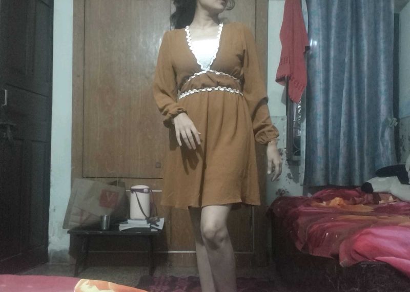 brown minni waist fitted dress