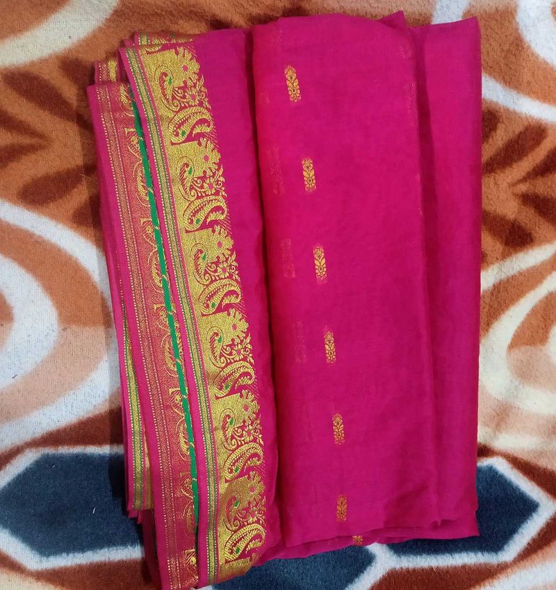 Vibrant Pink Saree with Gold Border