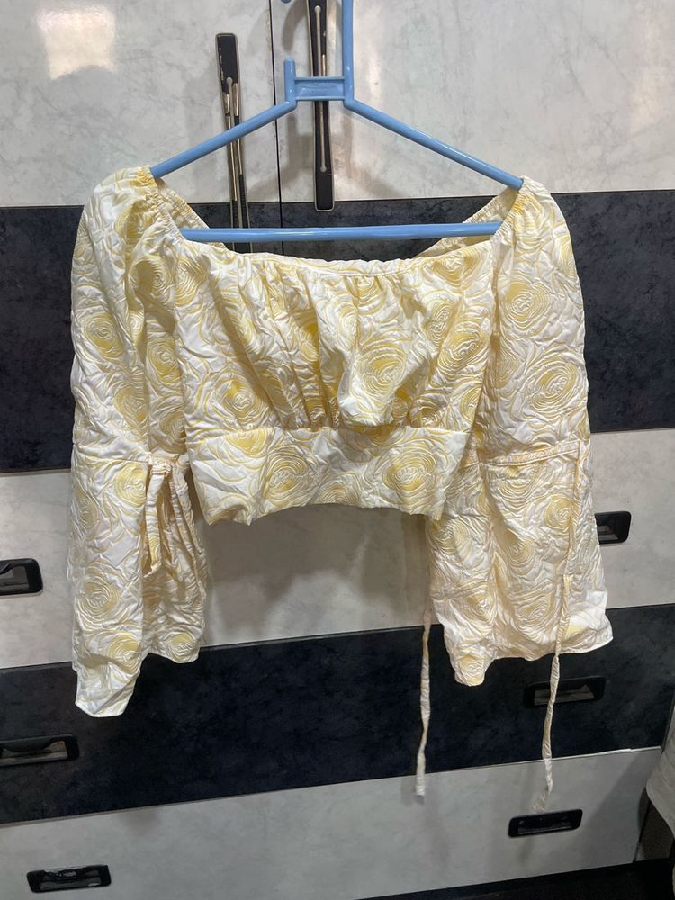 Yellow Floral Print Crop Top