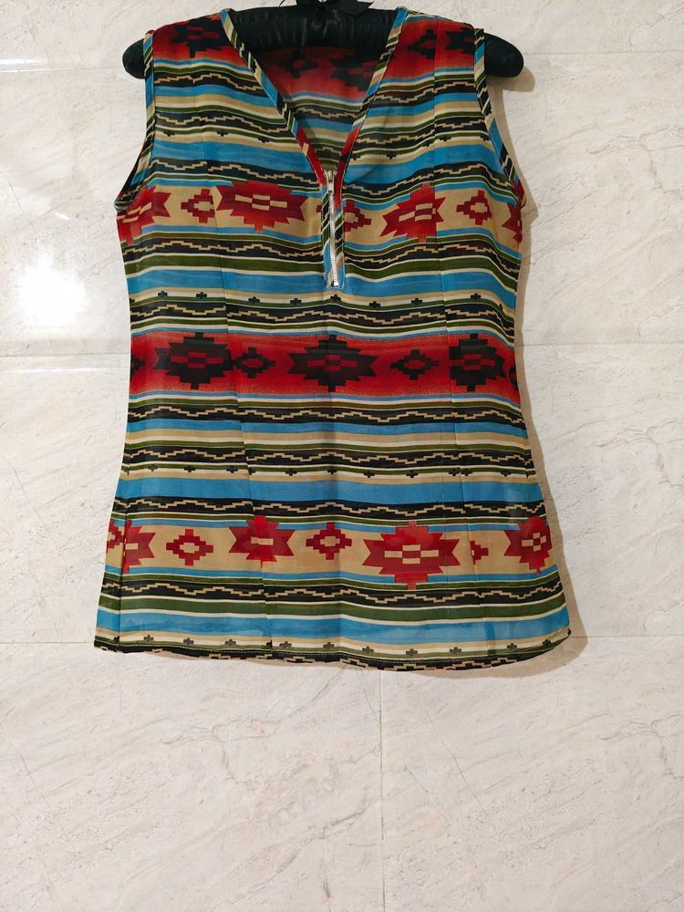 Patterned Sleeveless Top