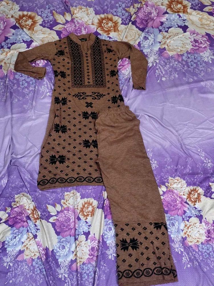 Brown Printed Kurta and Palazzo Set with dupatta