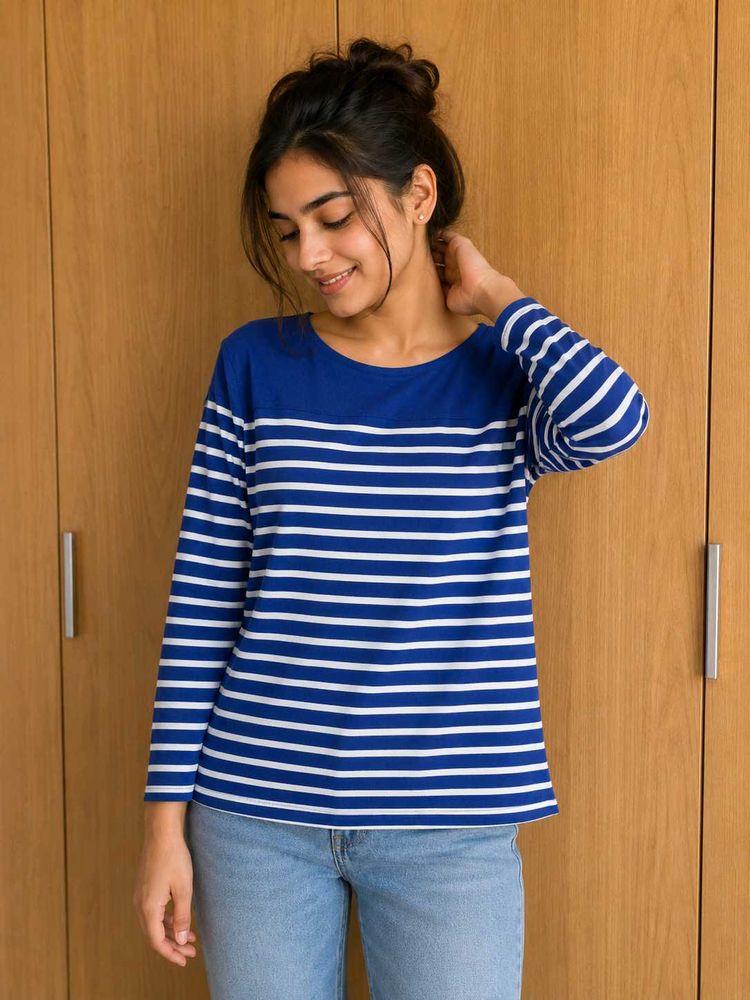 Blue &amp; White Striped Long Sleeve Top