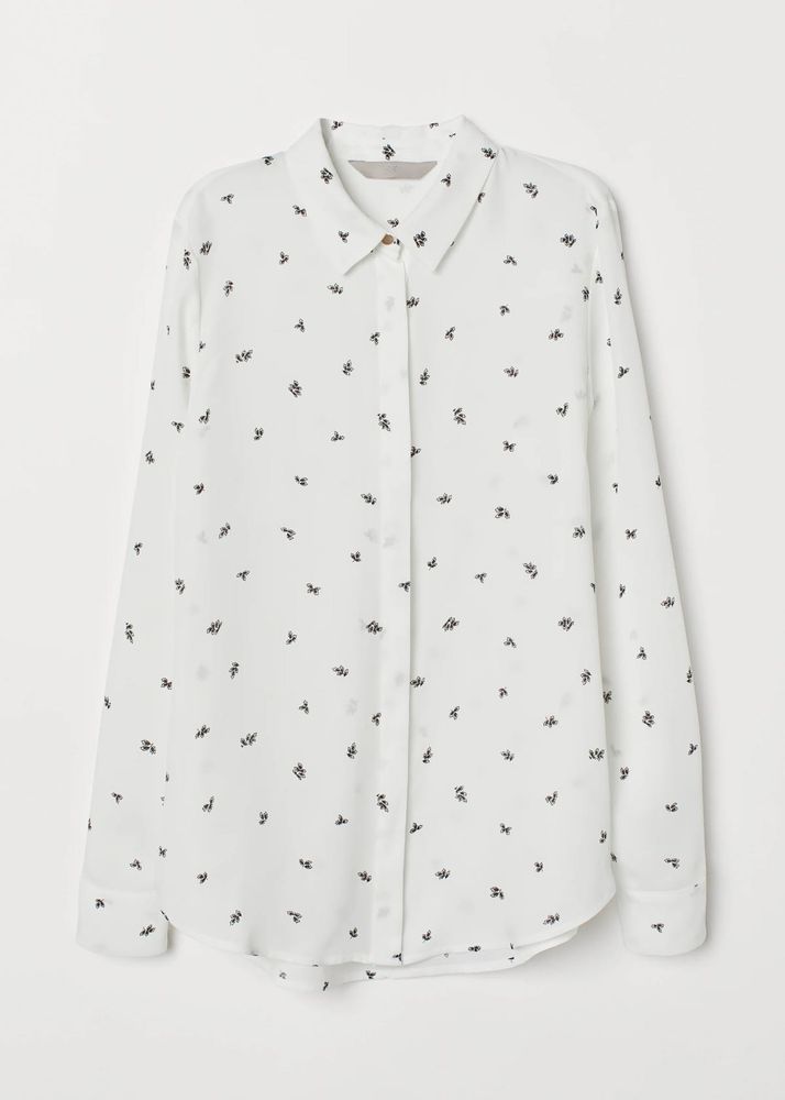 Chic White Floral Print Button-Up Shirt