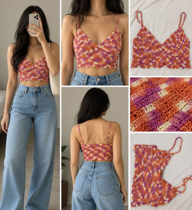 Crochet Knit Crop Top with Scalloped Hem