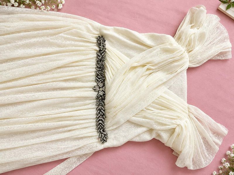 Elegant White Gown with Embellished Belt