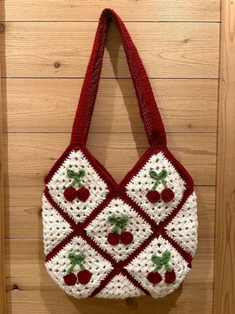 Crocheted Cherry Tote Bag