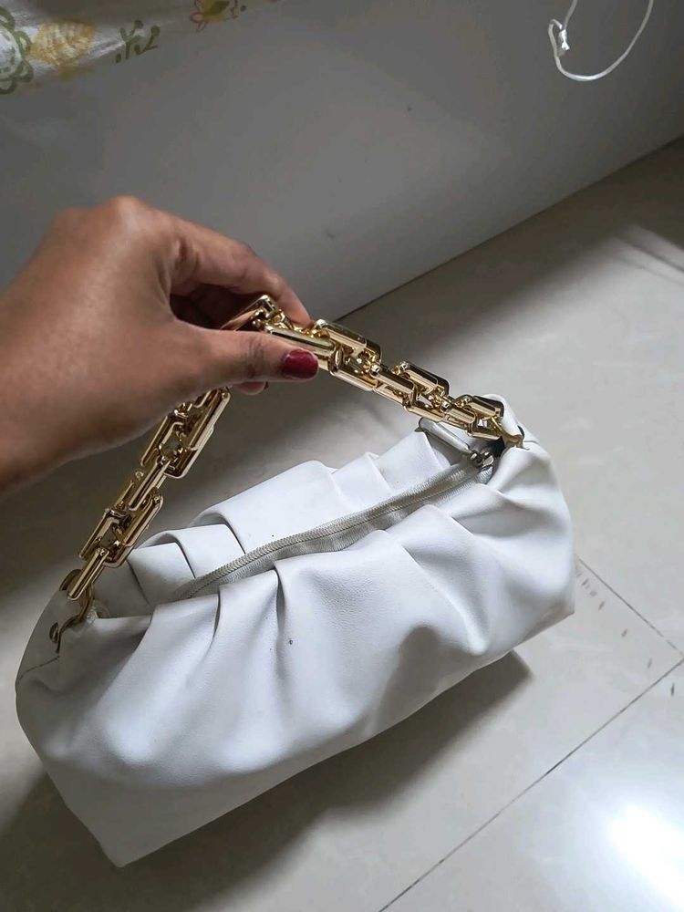 Chic White Clutch with Gold Chain