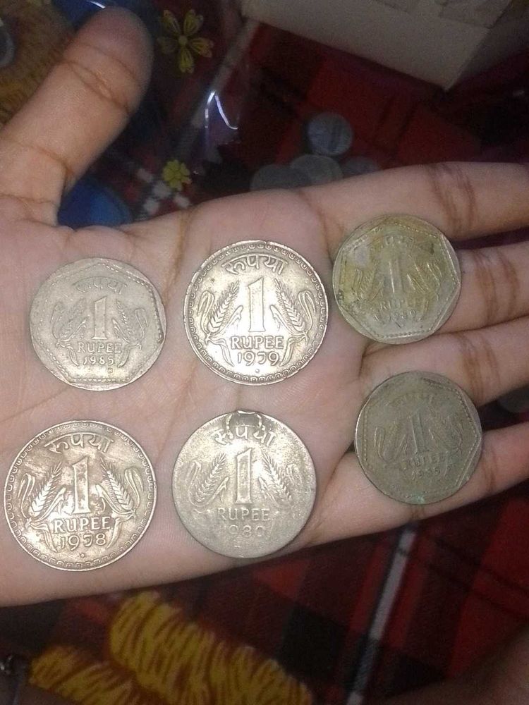Vintage Indian 1 Rupee Coins Collection total 6