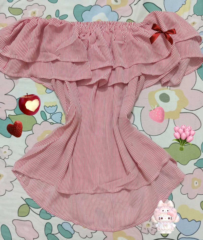 Ruffled Off-Shoulder Striped Top