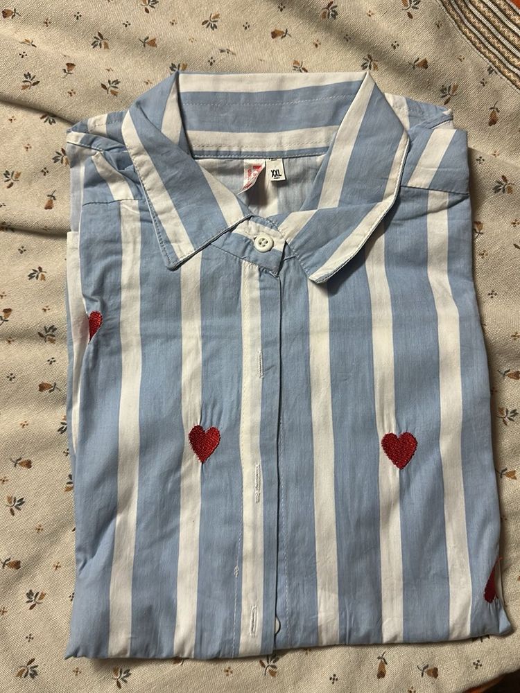 Blue Striped Heart Top