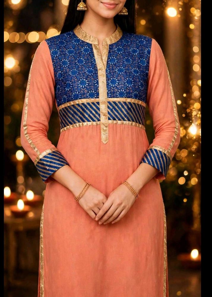 Elegant Peach &amp; Blue Kurti