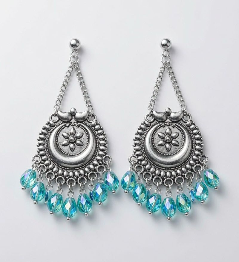 Boho Chandelier Earrings with Blue Beads