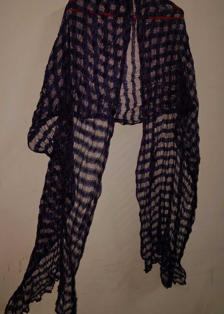 Crinkled Plaid Dupatta Scarf neavy blue