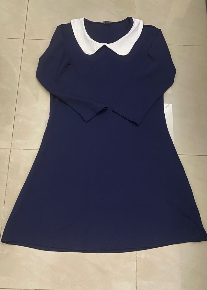 Navy Blue Dress with White Collar