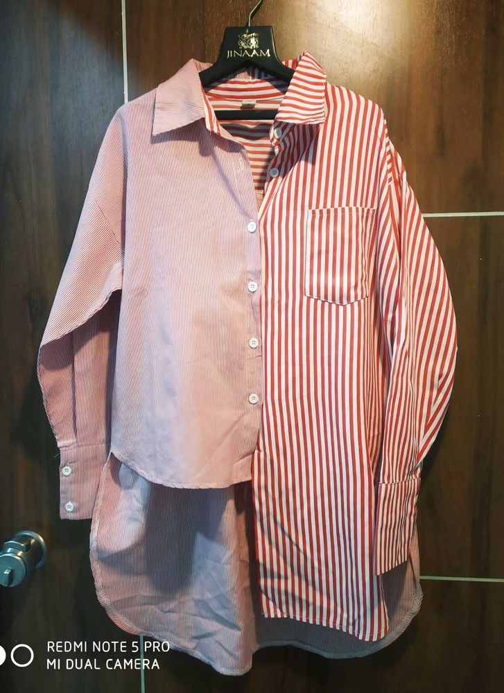 Color Block Striped Button-Up Shirt