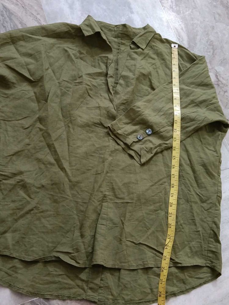 Oversized Green Linen Blend Shirt