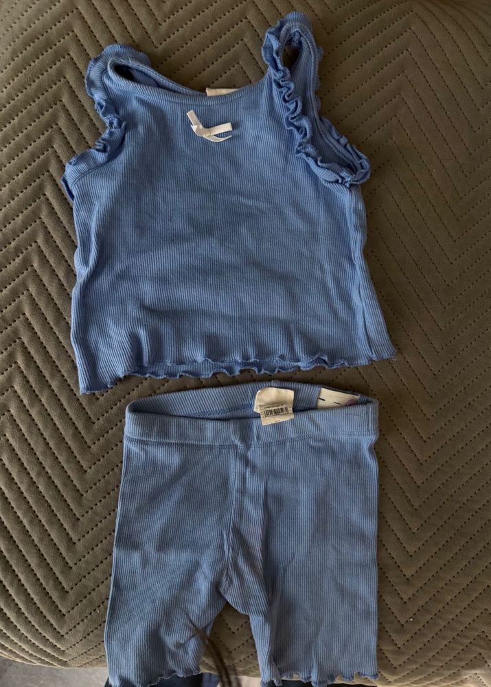 Cute Blue Ribbed Tank and Shorts Set