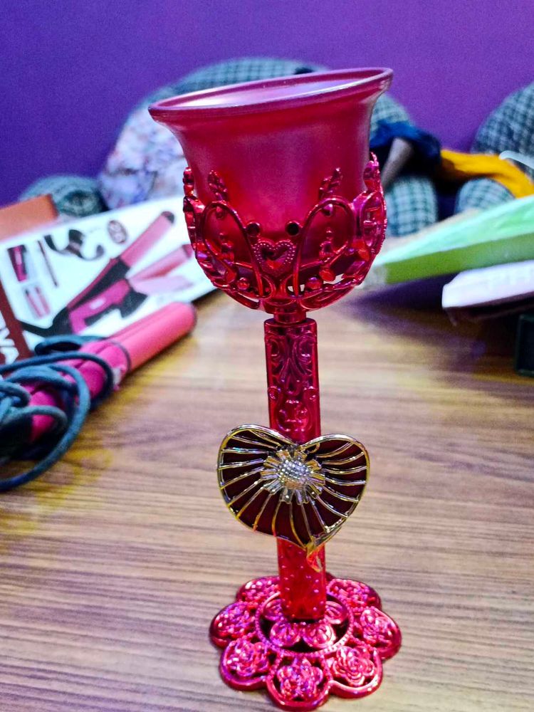 Red Decorative Showpiece Candle With Stand