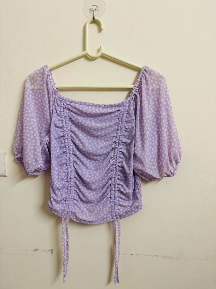 Cute Lavender Polka Dot Ruched Top