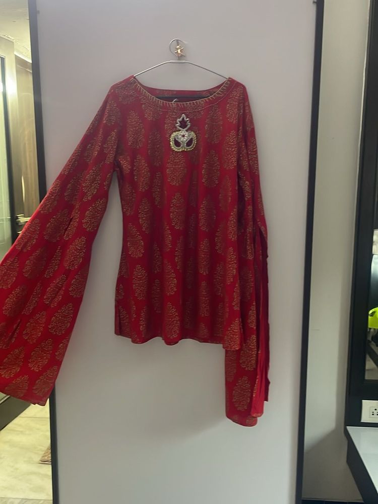 Designer Dhoti Short Kurti Set With Falling Sleeve