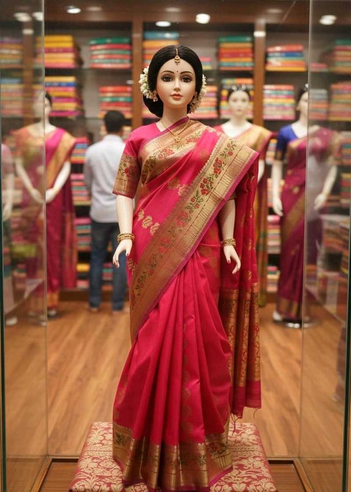 Elegant Pink Saree with Gold Border