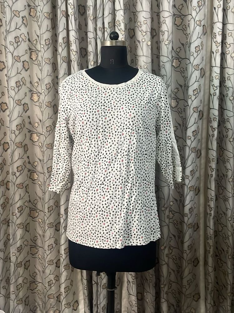 White Printed 3/4 Sleeve Top