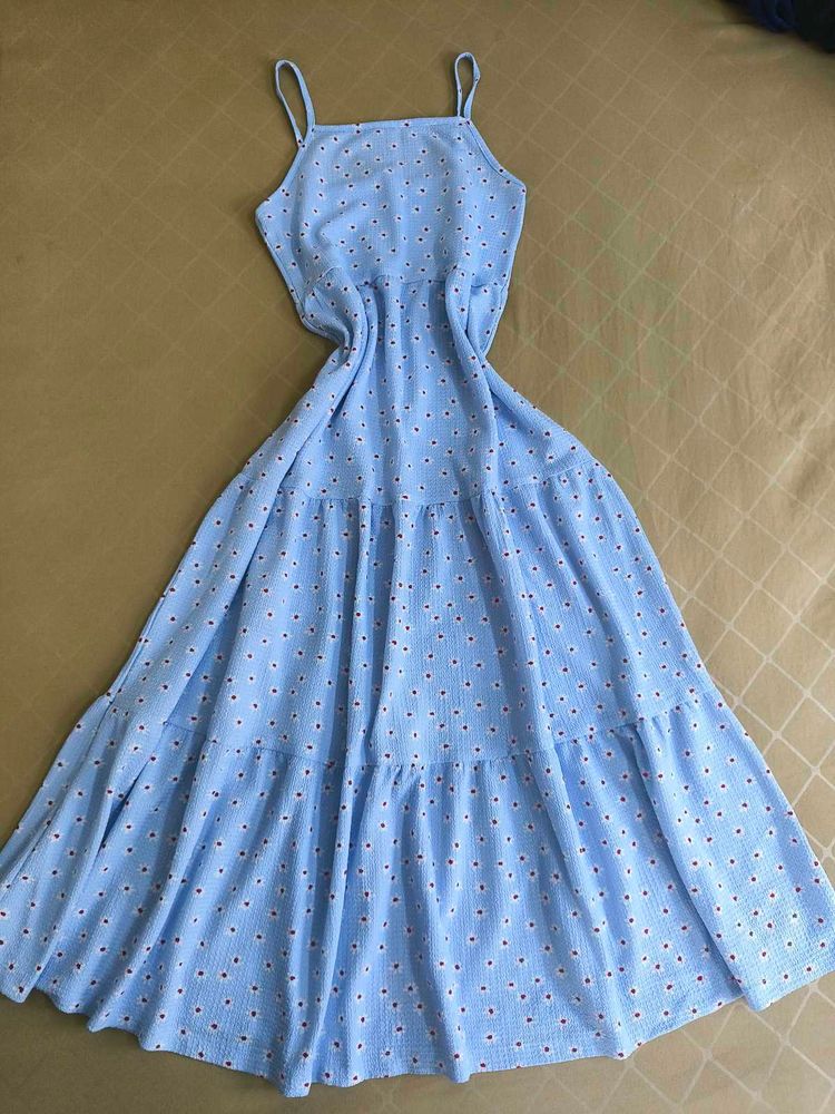 Baby Blue Floral Tiered Midi Dress