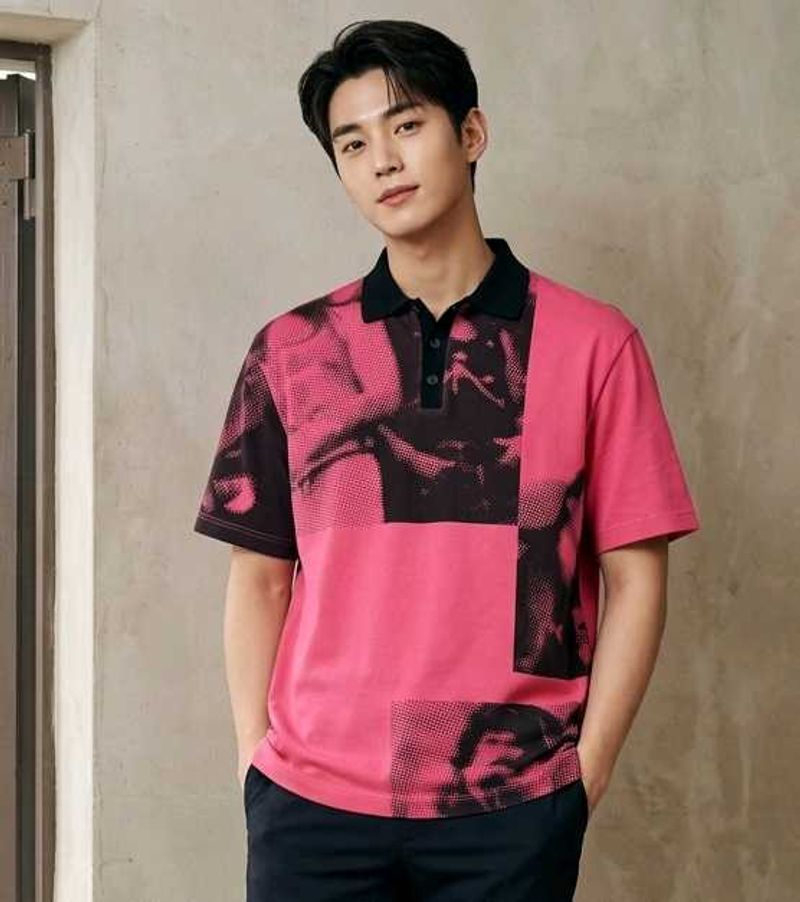 [ OFOTD ] Men's Pink Graphic Print Polo T-Shirt