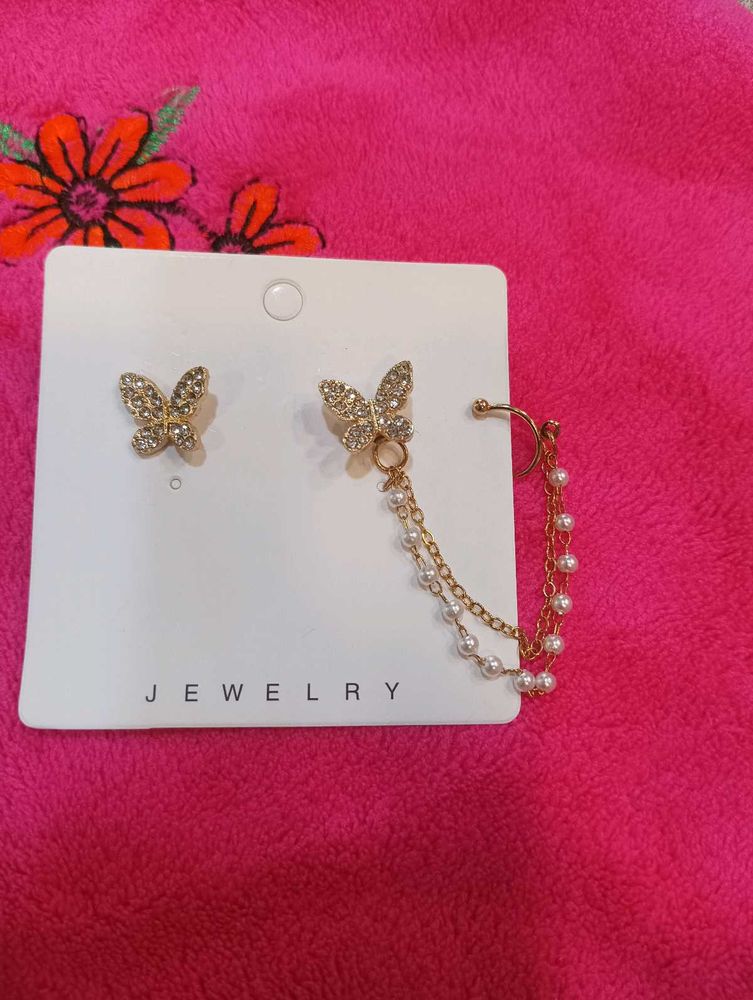Butterfly Pearl Chain Earring
