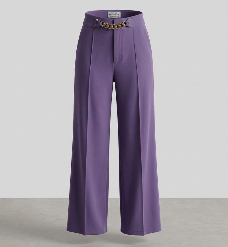 Purple Wide Leg Korean Pants with Chain Detail