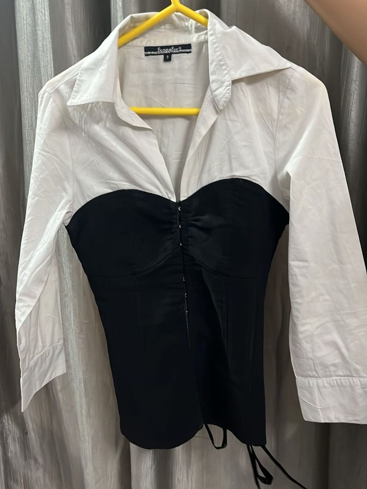 Chic Black &amp; White Corset Top Shirt