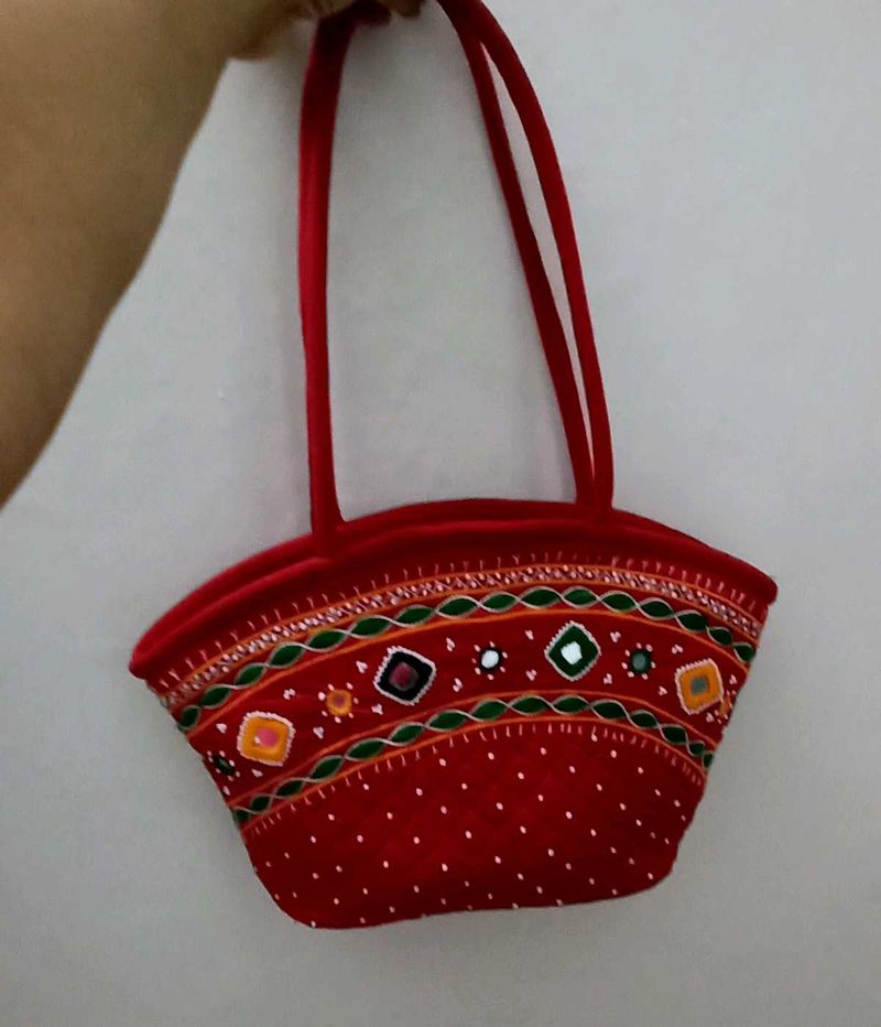 Embroidered Red Tote Bag