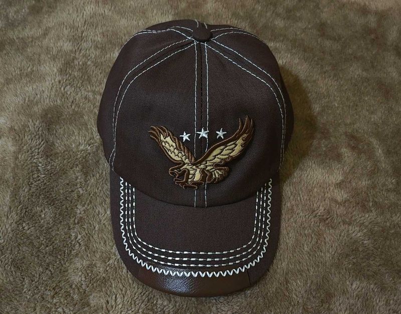 Brown Baseball Cap with Eagle Emblem
