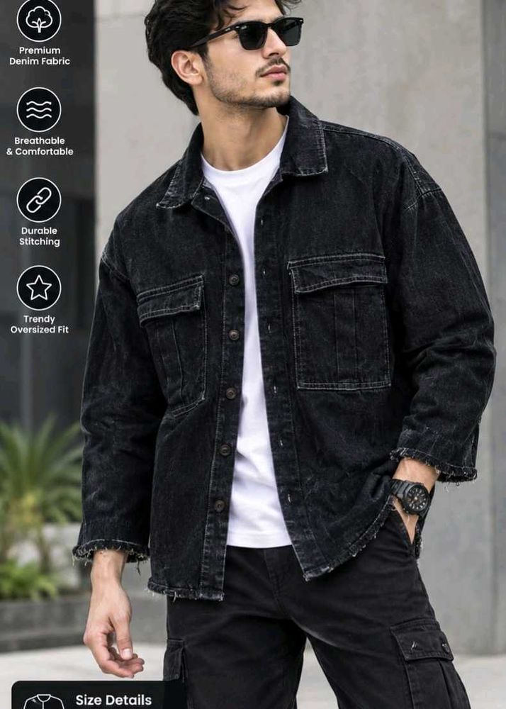 Oversized Black Denim Shirt Jacket