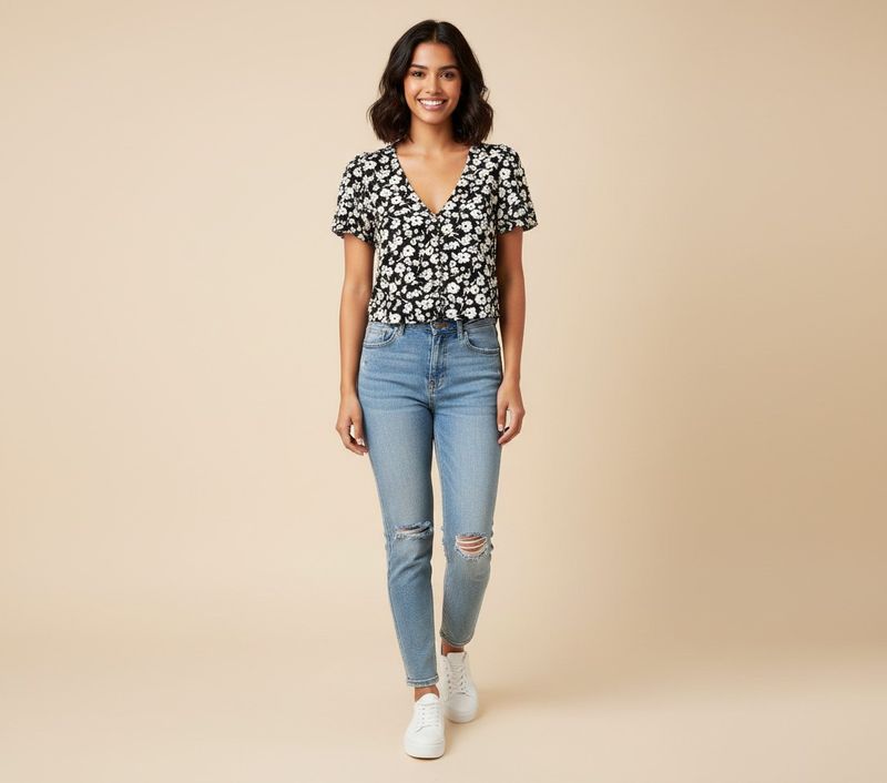 Forever 21 Floral Print V-Neck crop Top