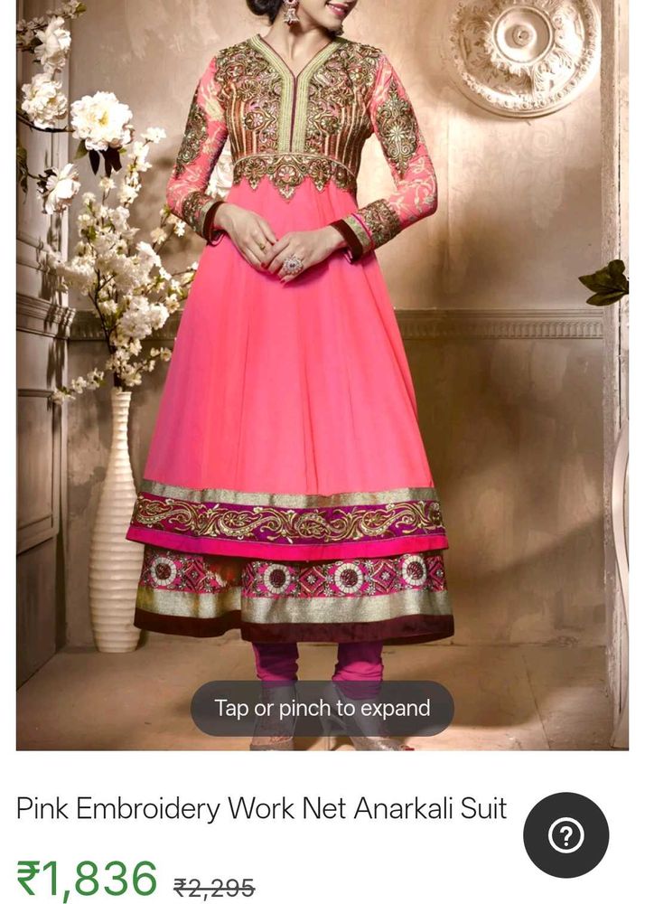 Stunning Pink Embroidered Anarkali Suit only kurta