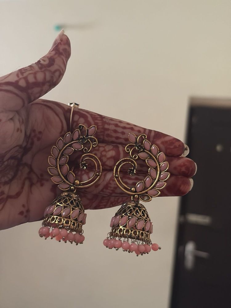 Elegant Pink Jhumka Earrings