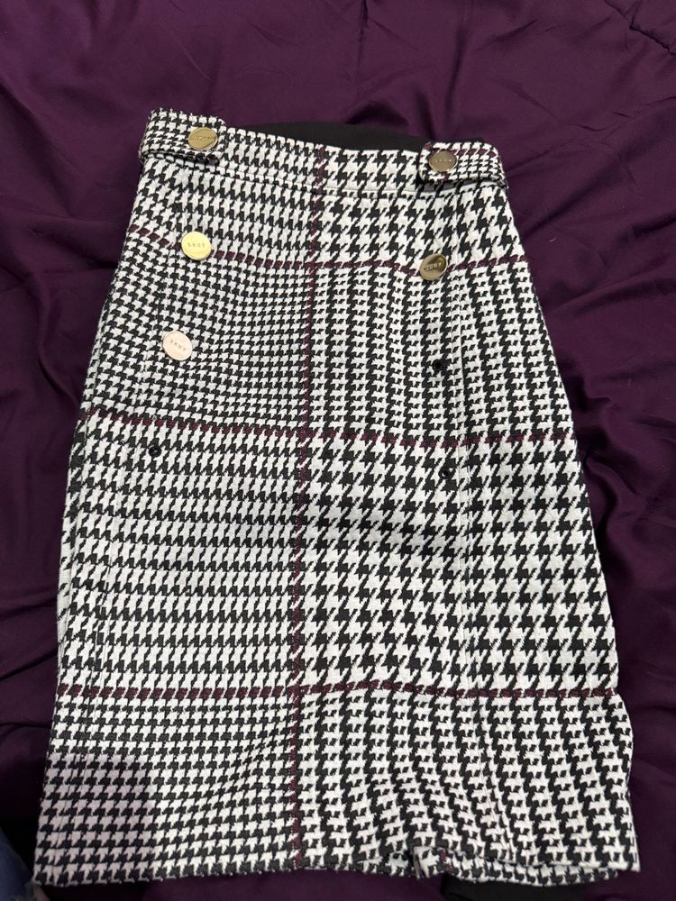 Houndstooth Double-Breasted Skirt