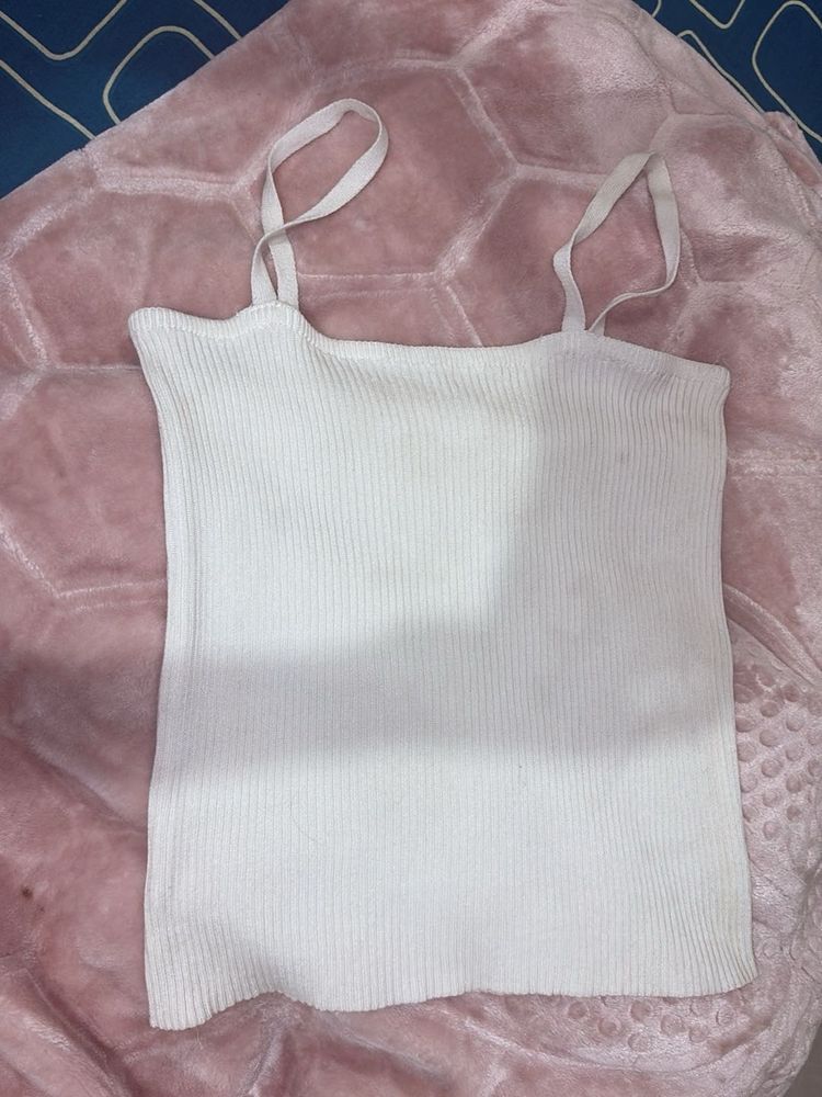 White Ribbed Knit Tank Top