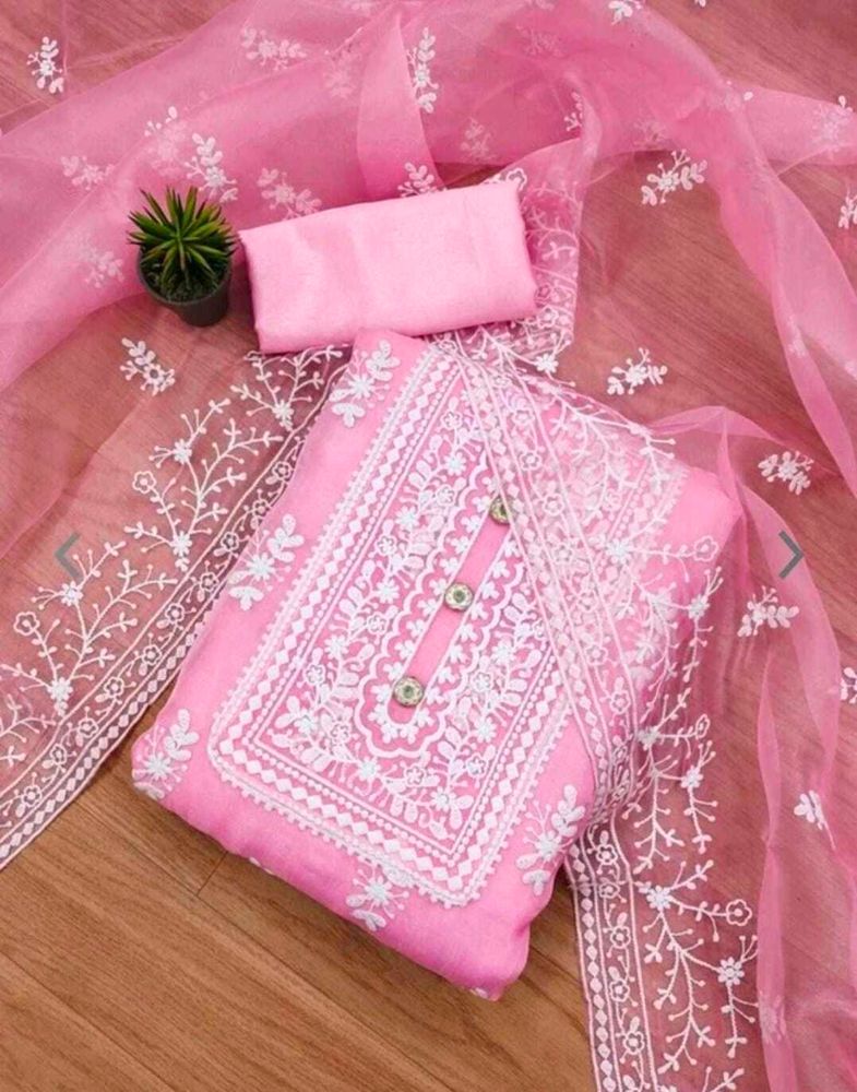 unstitched Pink Embroidered Kurta Set