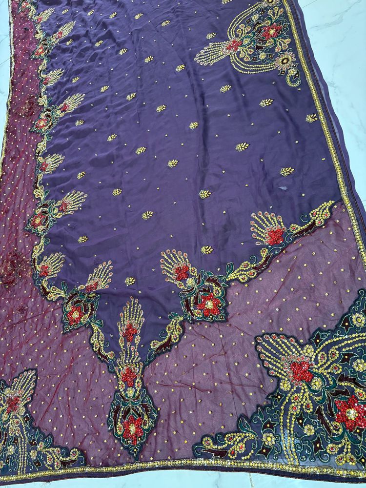 fully handwork heavy Purple Saree