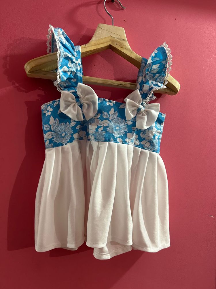 Blue Floral Bow Top