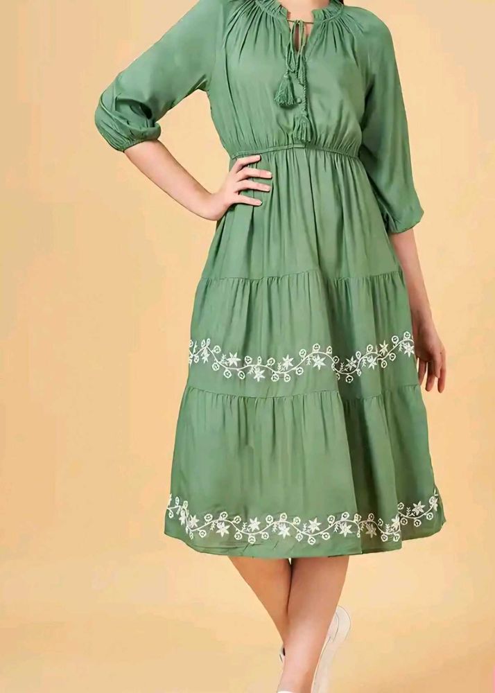 Stylish Fit and Flare Dress with Embroidery