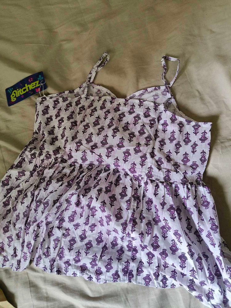 White &amp; Purple Printed Kurta