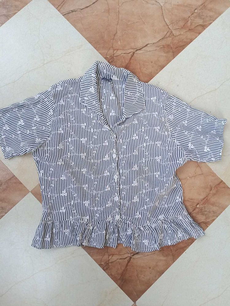 Striped Ruffle Hem Shirtn